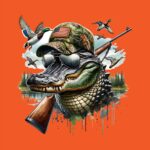 Gator Hunting Graphic T-Shirt – Alligator with Hat & Gun Design