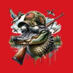 Gator Hunting Graphic T-Shirt – Alligator with Hat & Gun Design