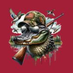 Gator Hunting Graphic T-Shirt – Alligator with Hat & Gun Design