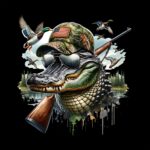 Gator Hunting Graphic T-Shirt – Alligator with Hat & Gun Design