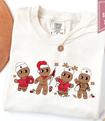 Gingerbread Nurse Christmas Tee - Cute Retro Holiday Shirt