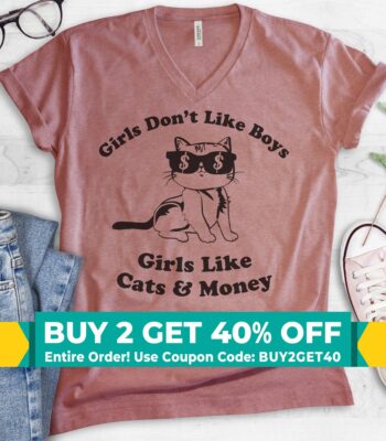 Girls Don't Like Boys V-Neck Cat Shirt – Cute Unisex Tee