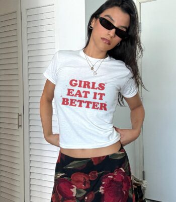 Girls Eat It Better Vintage Baby Tee – Cute LGBTQ+ Graphic Top