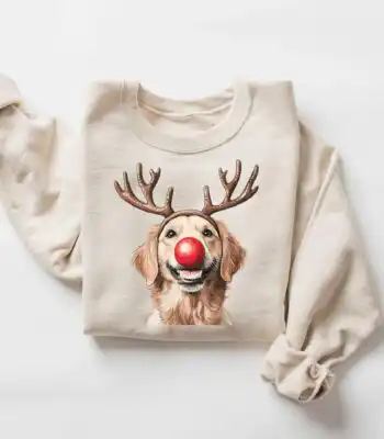 Golden Retriever Reindeer Christmas Sweatshirt – Cozy Dog Lover Top