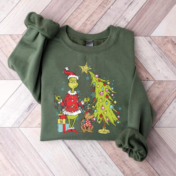 Grinch Christmas Sweatshirt – Whimsical Tree Design Gift Top