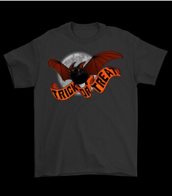 Halloween Bat Flying Trick or Treat Banner Tee – Spooky Graphic Shirt