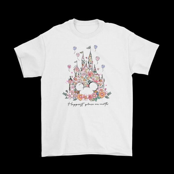 Happiest Place on Earth Tee – Floral Castle and Balloons Design