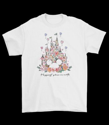 Happiest Place on Earth Tee – Floral Castle and Balloons Design