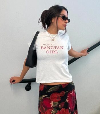 I Am Just A Bangtan Girl Baby Tee – Kpop Y2K Crop Top for Army