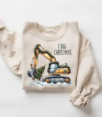 I Dig Christmas Shirt – Funny Excavator Sweatshirt for Kids