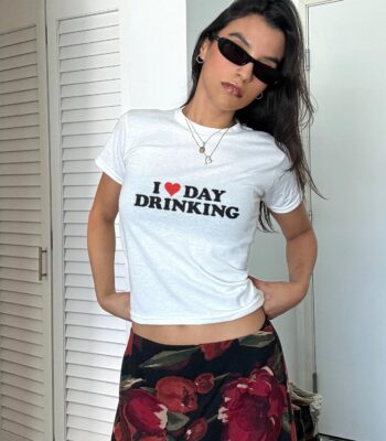 I love day drinking baby tee – funny retro heart crop top