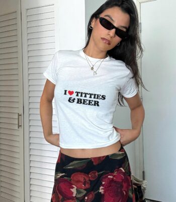 I love titties and beer graphic tee – Funny summer crop top