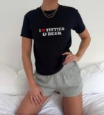 I love titties and beer graphic tee – Funny summer crop top