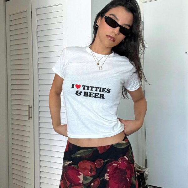 I love titties and beer graphic tee – Funny summer crop top