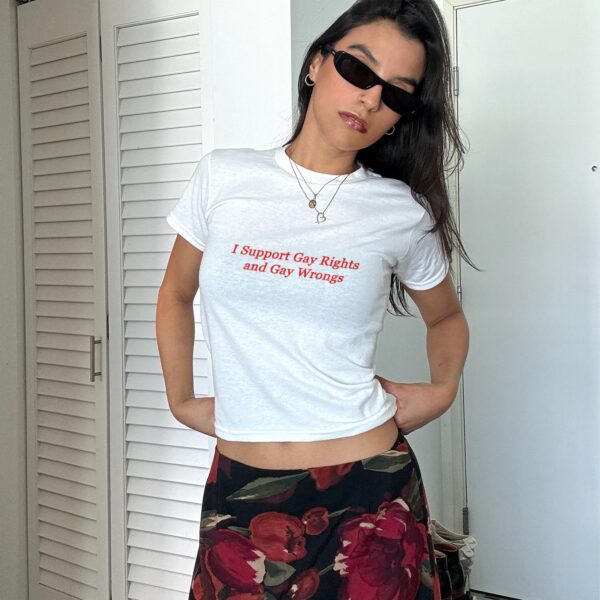I Support Gay Rights Baby Tee – Funny Y2K Pride Crop Top