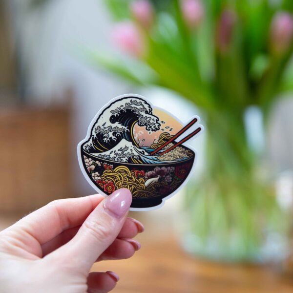 Japanese Wave Bowl of Noodles Sticker – Kawaii Vinyl Decal 3x3 Inch