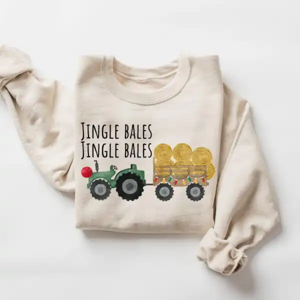Jingle Bales Tractor Christmas Sweatshirt – Cozy Holiday Crewneck