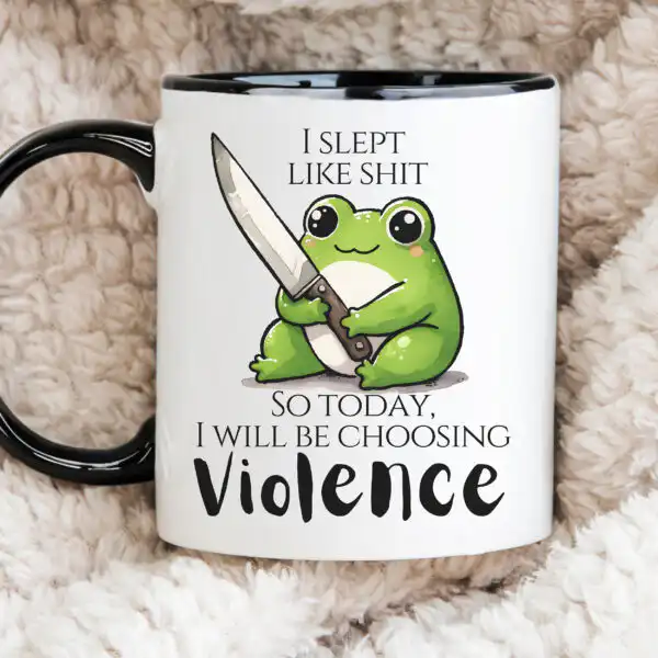 Kawaii Frog Coffee Mug – Funny Sarcastic Gift in Black or White