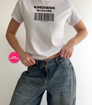 Kindness Barcode Baby Tee – Trendy 90s Vintage Graphic Shirt