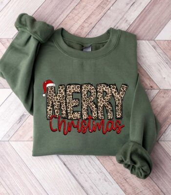 Leopard Printed Christmas Shirt - Merry Christmas Gift Tee for Women