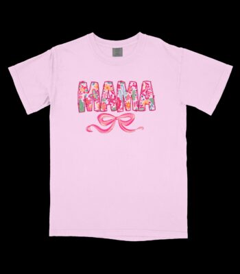 Mama Floral Ribbon T-Shirt – Soft Cotton Bow Graphic Tee