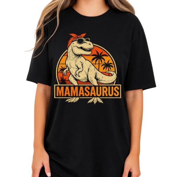 Mamasaurus T-Shirt – Retro Dinosaur Sunset Graphic Tee for Moms