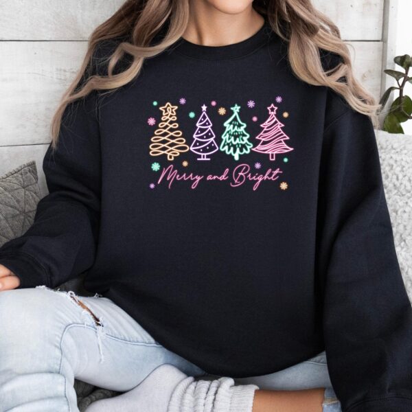 Merry and Bright Neon Hoodie – Cozy Women's Christmas Sweatshirt