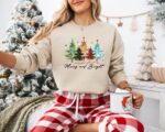 Merry and Bright Trees Sweatshirt - Women's Holiday Hoodie Gift