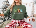 Merry and Bright Trees Sweatshirt - Women's Holiday Hoodie Gift