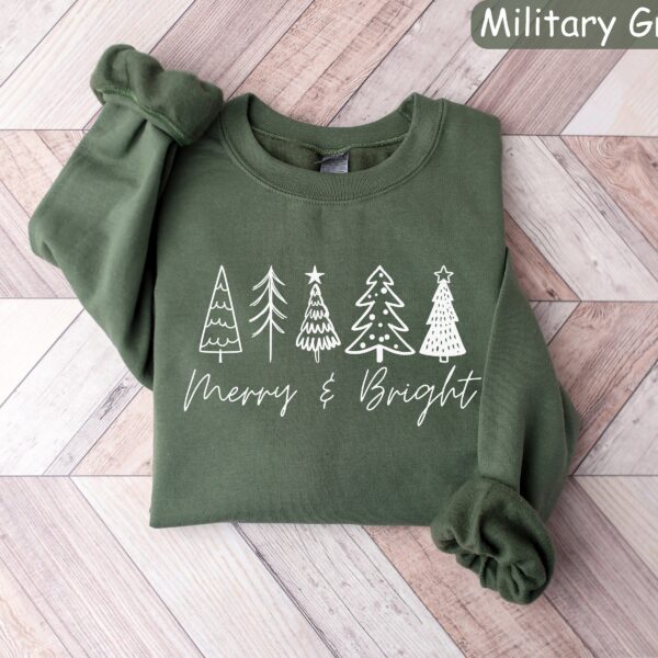 Merry & Bright Christmas Trees Sweatshirt – Cozy Holiday Top