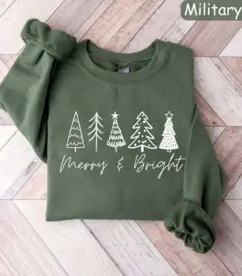 Merry & Bright Christmas Trees Sweatshirt – Cozy Holiday Top