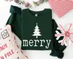 Minimal Christmas Tree Sweatshirt – Cute Holiday Crewneck Top