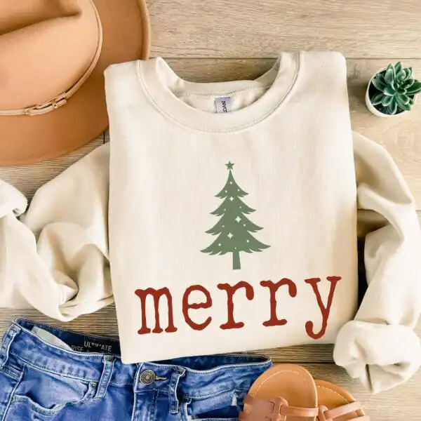 Minimal Christmas Tree Sweatshirt – Cute Holiday Crewneck Top