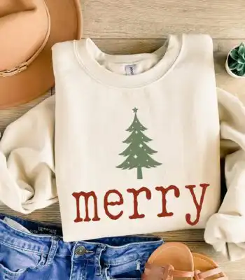 Minimal Christmas Tree Sweatshirt – Cute Holiday Crewneck Top