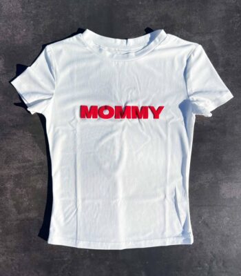 Mommy Baby Tee – Y2K Fitted 3D Puff Print Slogan Shirt