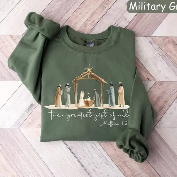 Nativity Scene Sweatshirt – Christian Holiday Gift for Him/Her