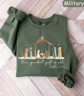 Nativity Scene Sweatshirt – Christian Holiday Gift for Him/Her