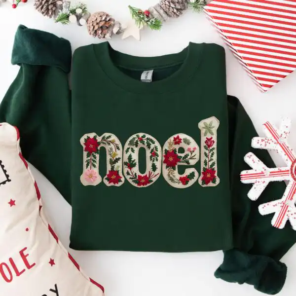 Noel Floral Print Christmas Sweatshirt – Festive Holiday Pullover