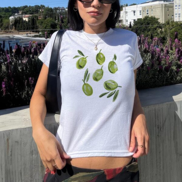 Olive Baby Tee – Aesthetic Hand-Painted 90s Style Graphic Shirt