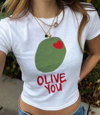 Olive You Women's Baby Tee – Cute Green Olive Minimalist Top
