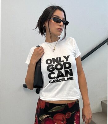 Only God Can Cancel Me Baby Tee – Retro Christian Crop Top