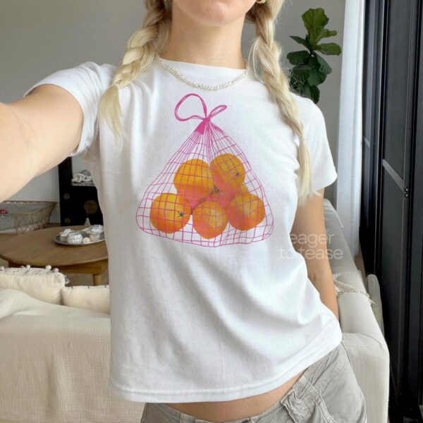 Oranges Baby Tee – 90s Style Fruit Graphic for Women