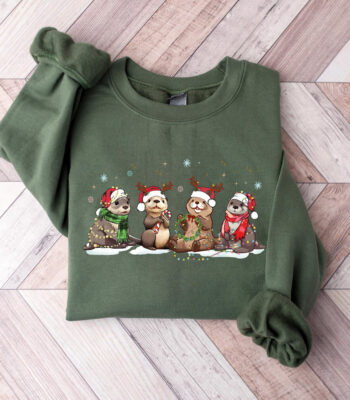 Otter Christmas Lights Hoodie – Cute Unisex Holiday Sweatshirt