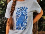 Owl Blossom Block Printed Shirt – Rustic Gray Heather Tee