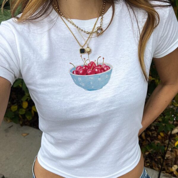 Painted Blue Bowl of Cherries Tee – 90s Style Unisex T-Shirt
