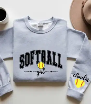 Personalized Girl Softball Sweatshirt – Custom Name Game Day Hoodie