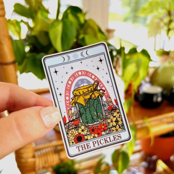 Pickle Tarot Card Sticker – Glossy Water Bottle Decal for Fans