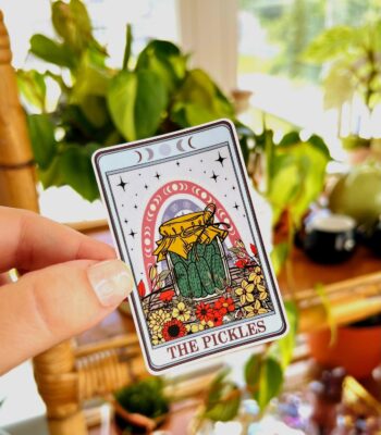 Pickle Tarot Card Sticker – Glossy Water Bottle Decal for Fans