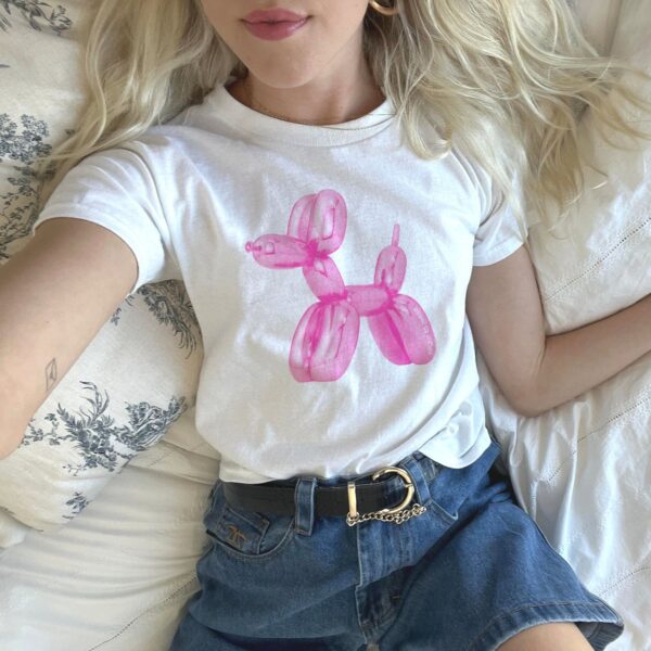 Pink Balloon Dog Baby Tee – Vintage 90s Soft Cotton Shirt