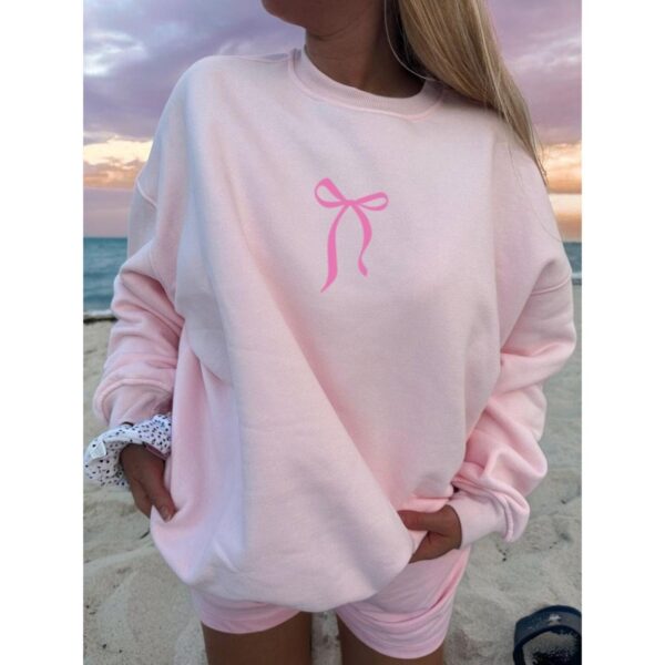 Pink Bow Aesthetic Sweatshirt – Cozy Soft Girl Crewneck Top